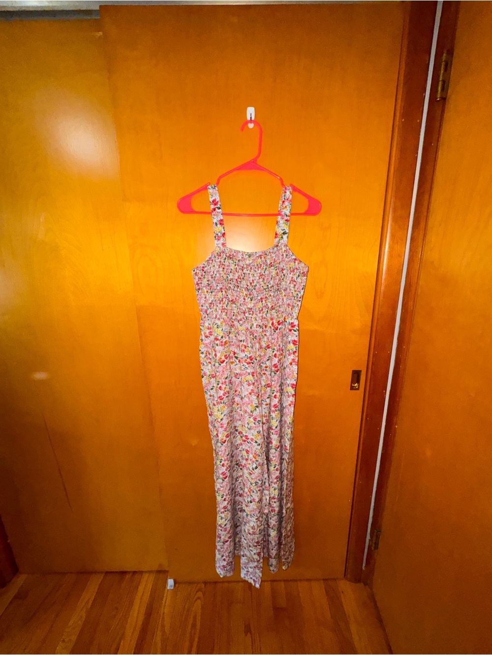 Amazon Floral Pink Multicolor Smocked Jumpsuit Romper